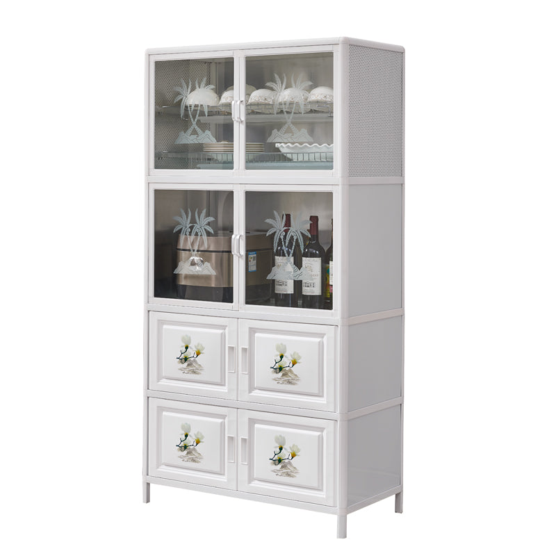 Glass Buffet Server Contemporary Style White Metal Frame Kitchen Server Clearhalo 'buffet_sideboard' 'Buffets & Sideboards' 'furn' 'furn_buffet_sideboard' 'Furniture' 'Kitchen & Dining Furniture' 5603675