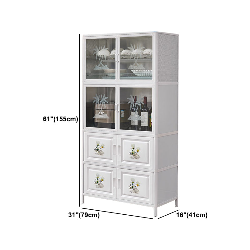 Glass Buffet Server Contemporary Style White Metal Frame Kitchen Server Clearhalo 'buffet_sideboard' 'Buffets & Sideboards' 'furn' 'furn_buffet_sideboard' 'Furniture' 'Kitchen & Dining Furniture' 5603680