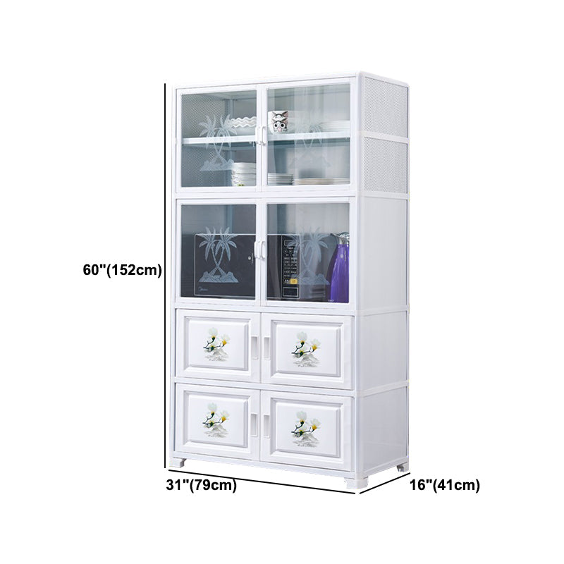 Glass Buffet Server Contemporary Style White Metal Frame Kitchen Server Clearhalo 'buffet_sideboard' 'Buffets & Sideboards' 'furn' 'furn_buffet_sideboard' 'Furniture' 'Kitchen & Dining Furniture' 5603683