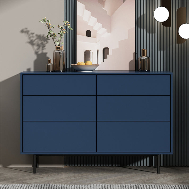 Modern Accent Chest with 6 Drawers and 4 Straight Black Legs 47"L x 14"W x 31"H Blue Clearhalo 'Cabinets & Chests' 'cabinets_chests' 'furn' 'furn_cabinets_chests' 'Furniture' 'Living Room Furniture' 5603724