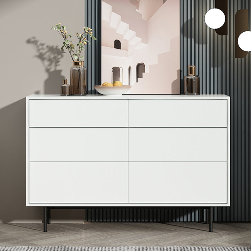 Modern Accent Chest with 6 Drawers and 4 Straight Black Legs 47"L x 14"W x 31"H White Clearhalo 'Cabinets & Chests' 'cabinets_chests' 'furn' 'furn_cabinets_chests' 'Furniture' 'Living Room Furniture' 5603725
