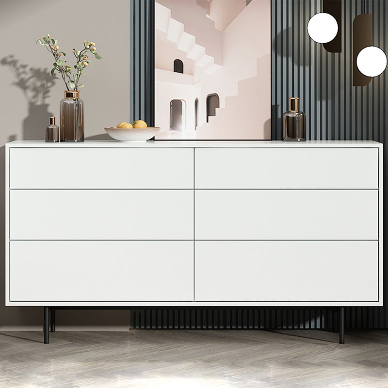 Modern Accent Chest with 6 Drawers and 4 Straight Black Legs 59"L x 14"W x 31"H White Clearhalo 'Cabinets & Chests' 'cabinets_chests' 'furn' 'furn_cabinets_chests' 'Furniture' 'Living Room Furniture' 5603727