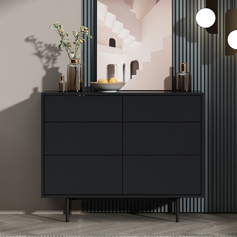 Modern Accent Chest with 6 Drawers and 4 Straight Black Legs 47"L x 14"W x 31"H Black Clearhalo 'Cabinets & Chests' 'cabinets_chests' 'furn' 'furn_cabinets_chests' 'Furniture' 'Living Room Furniture' 5603731
