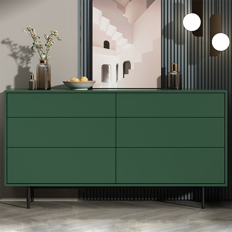 Modern Accent Chest with 6 Drawers and 4 Straight Black Legs 59"L x 14"W x 31"H Green Clearhalo 'Cabinets & Chests' 'cabinets_chests' 'furn' 'furn_cabinets_chests' 'Furniture' 'Living Room Furniture' 5603736