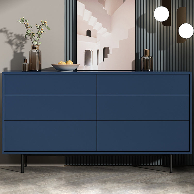 Modern Accent Chest with 6 Drawers and 4 Straight Black Legs 59"L x 14"W x 31"H Blue Clearhalo 'Cabinets & Chests' 'cabinets_chests' 'furn' 'furn_cabinets_chests' 'Furniture' 'Living Room Furniture' 5603742