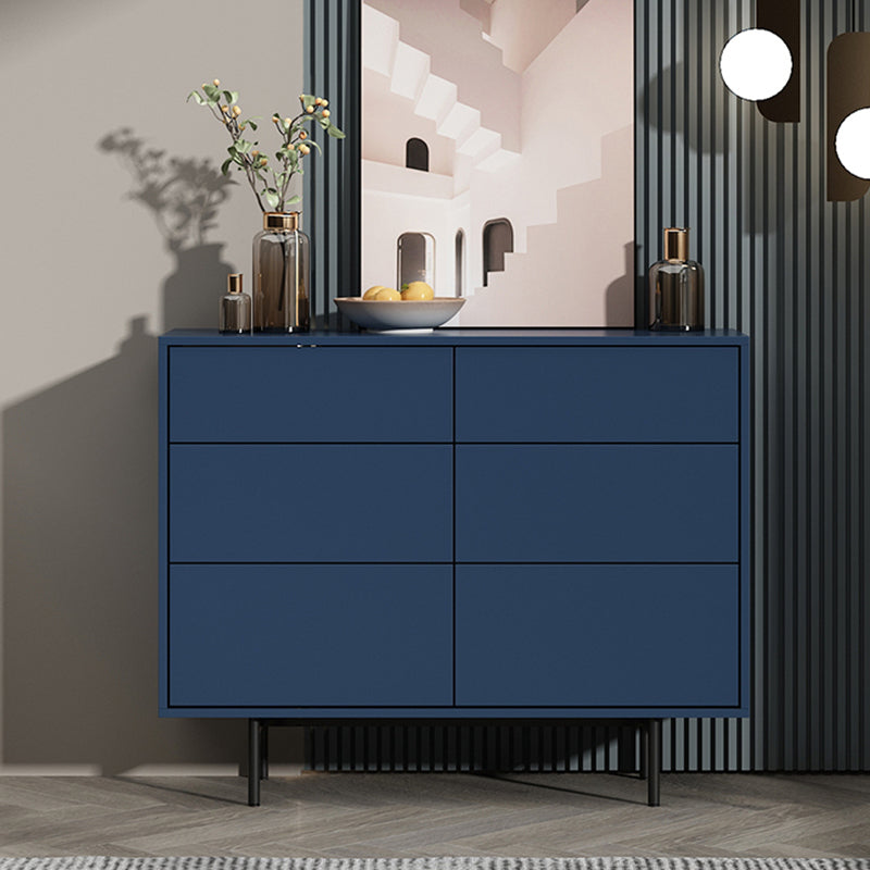 Modern Accent Chest with 6 Drawers and 4 Straight Black Legs 39"L x 14"W x 31"H Blue Clearhalo 'Cabinets & Chests' 'cabinets_chests' 'furn' 'furn_cabinets_chests' 'Furniture' 'Living Room Furniture' 5603746