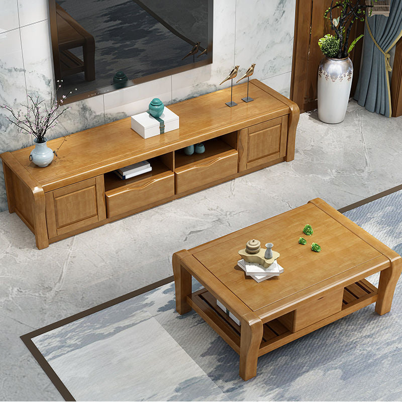 Consola de TV de almacenamiento abierta moderna soporte de televisión de madera maciza con cajones y puertas, 17 "D x 18.5" H