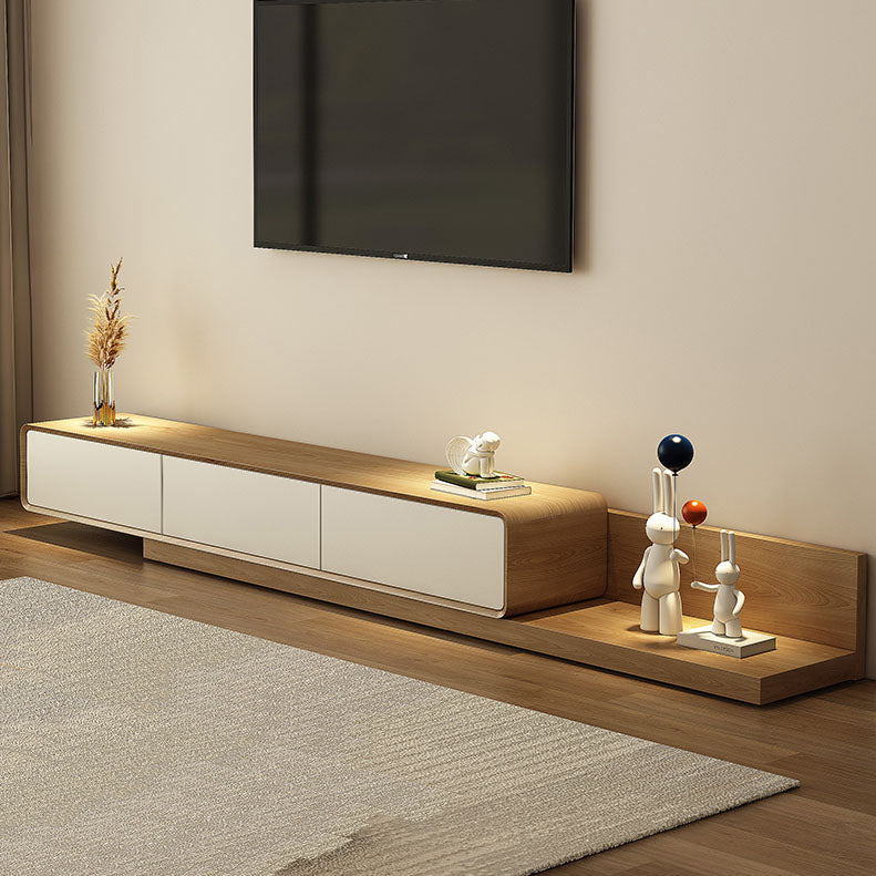 3-Drawer Floor-standing TV Stand Movable Wooden TV Stand Console , 16.5" D X 11.5" H 79"L x 16.5"W x 11"H Khaki-White Clearhalo 'furn' 'furn_tv_stands_entertainment_centers' 'Furniture' 'Living Room Furniture' 'TV Stands & Entertainment Centers' 'TV Stands & Media Storage Furniture' 'tv_stands_entertainment_centers' 5604055