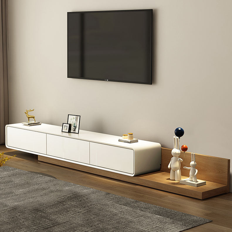 3-Drawer Floor-standing TV Stand Movable Wooden TV Stand Console , 16.5" D X 11.5" H 59"L x 16.5"W x 11"H White-Yellow Clearhalo 'furn' 'furn_tv_stands_entertainment_centers' 'Furniture' 'Living Room Furniture' 'TV Stands & Entertainment Centers' 'TV Stands & Media Storage Furniture' 'tv_stands_entertainment_centers' 5604063