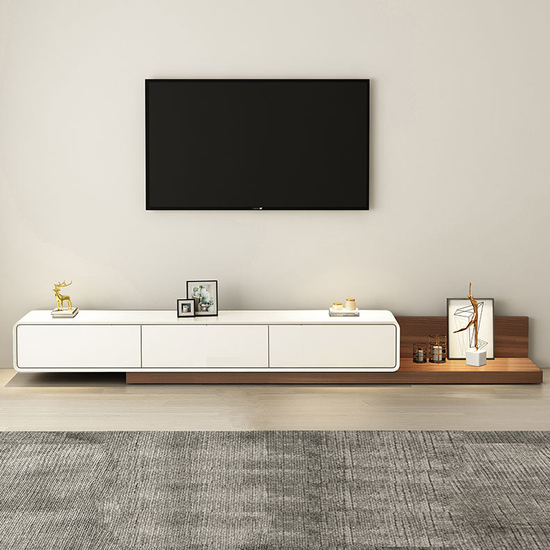 3-Drawer Floor-standing TV Stand Movable Wooden TV Stand Console , 16.5" D X 11.5" H 79"L x 16.5"W x 11"H White-Brown Clearhalo 'furn' 'furn_tv_stands_entertainment_centers' 'Furniture' 'Living Room Furniture' 'TV Stands & Entertainment Centers' 'TV Stands & Media Storage Furniture' 'tv_stands_entertainment_centers' 5604070
