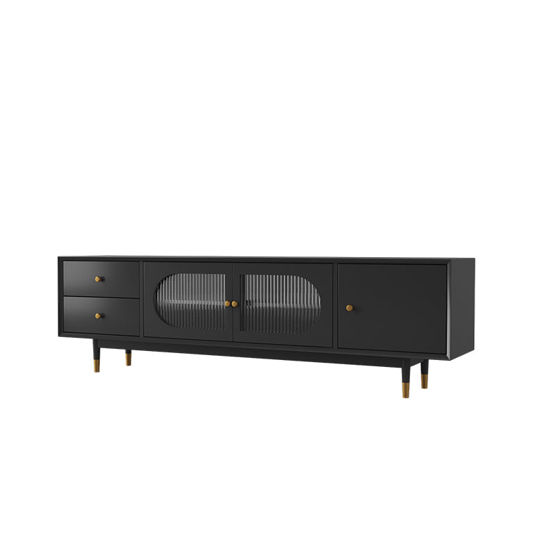 16" D Modern TV Stand Wooden Closed Storage Media Console with 2 Drawers and 1 Door 71"L x 16"W x 22"H Black Glass Clearhalo 'furn' 'furn_tv_stands_entertainment_centers' 'Furniture' 'Living Room Furniture' 'TV Stands & Entertainment Centers' 'TV Stands & Media Storage Furniture' 'tv_stands_entertainment_centers' 5604176
