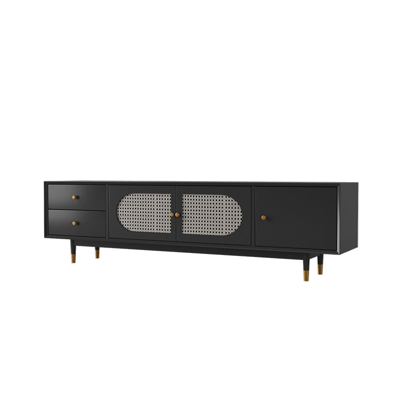 16" D Modern TV Stand Wooden Closed Storage Media Console with 2 Drawers and 1 Door 79"L x 16"W x 22"H Black Wicker & Rattan Clearhalo 'furn' 'furn_tv_stands_entertainment_centers' 'Furniture' 'Living Room Furniture' 'TV Stands & Entertainment Centers' 'TV Stands & Media Storage Furniture' 'tv_stands_entertainment_centers' 5604180