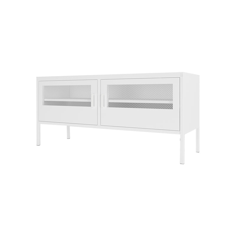 Modern Style Metal TV Stand Enclosed Storage TV Console,46.46"L x 15.74"W x 23.62"H Textured White Clearhalo 'furn' 'furn_tv_stands_entertainment_centers' 'Furniture' 'Living Room Furniture' 'TV Stands & Entertainment Centers' 'TV Stands & Media Storage Furniture' 'tv_stands_entertainment_centers' 5604209