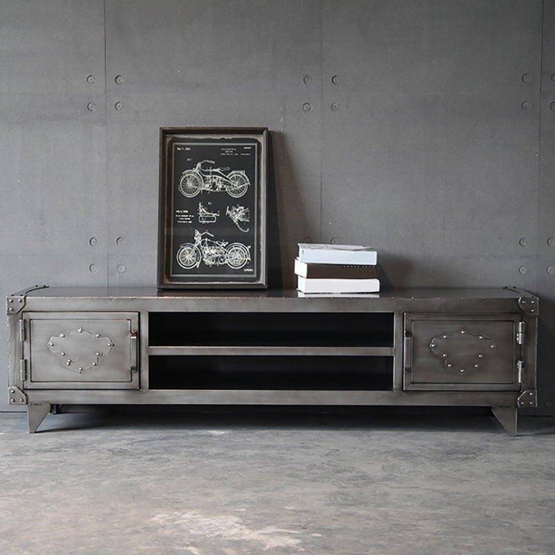 Meuble TV 17,72"H, console TV grise de style industriel avec 2 portes pour salon