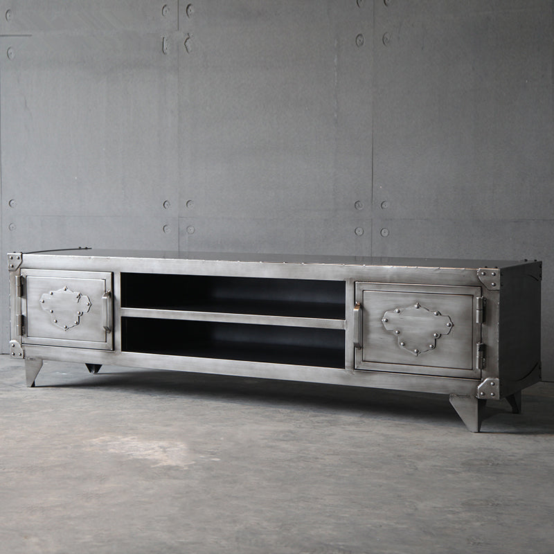 Meuble TV 17,72"H, console TV grise de style industriel avec 2 portes pour salon