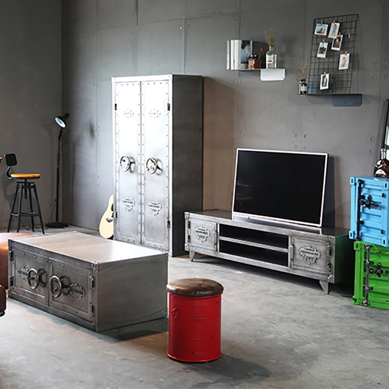 Meuble TV 17,72"H, console TV grise de style industriel avec 2 portes pour salon
