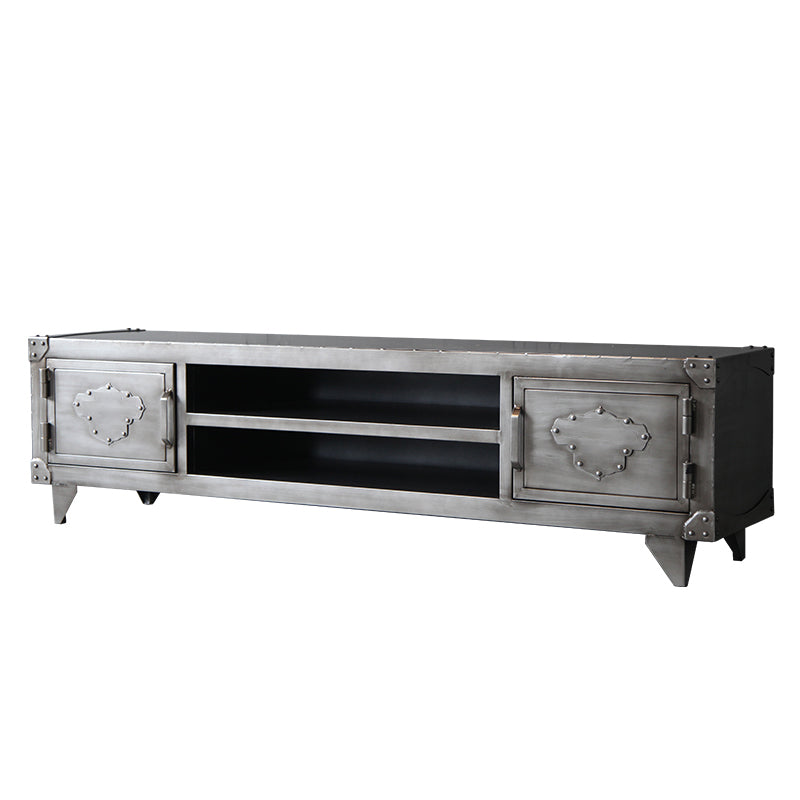 Meuble TV 17,72"H, console TV grise de style industriel avec 2 portes pour salon