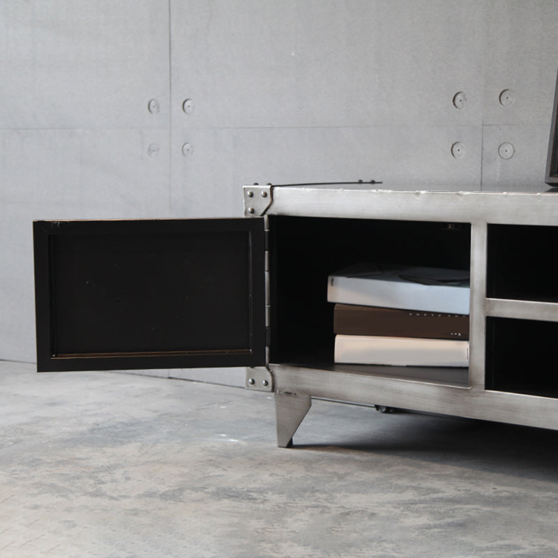 Meuble TV 17,72"H, console TV grise de style industriel avec 2 portes pour salon