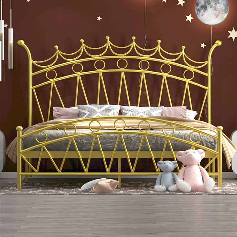 Crown Glam Headboard Bed Open-Frame Metal Bed With Footboard