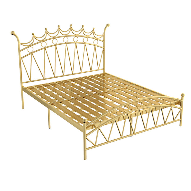 Crown Glam Headboard Bed Open-Frame Metal Bed With Footboard