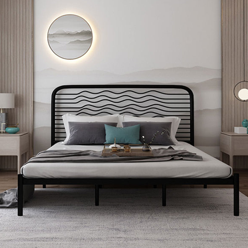 Glam Metallic Standard Bed, Beveled Open-Frame Headboard Bed Frame Black Clearhalo 'Bedroom Furniture' 'Beds' 'furn' 'furn_beds' 'Furniture' 5604293