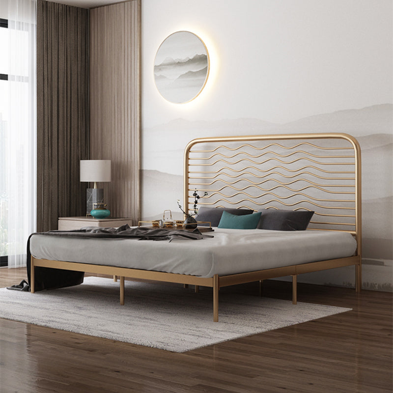 Glam Metallic Standard Bed, Beveled Open-Frame Headboard Bed Frame Full XL Gold Clearhalo 'Bedroom Furniture' 'Beds' 'furn' 'furn_beds' 'Furniture' 5604294