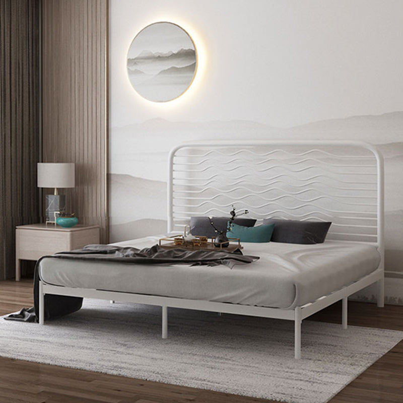 Glam Metallic Standard Bed, Beveled Open-Frame Headboard Bed Frame White Clearhalo 'Bedroom Furniture' 'Beds' 'furn' 'furn_beds' 'Furniture' 5604295