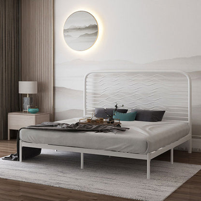 Glam Metallic Standard Bed, Beveled Open-Frame Headboard Bed Frame White Clearhalo 'Bedroom Furniture' 'Beds' 'furn' 'furn_beds' 'Furniture' 5604295