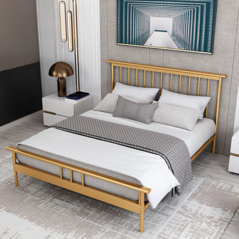 Glam Iron Slat Bed with Metal Legs and Rectangular Spindle Headboard
