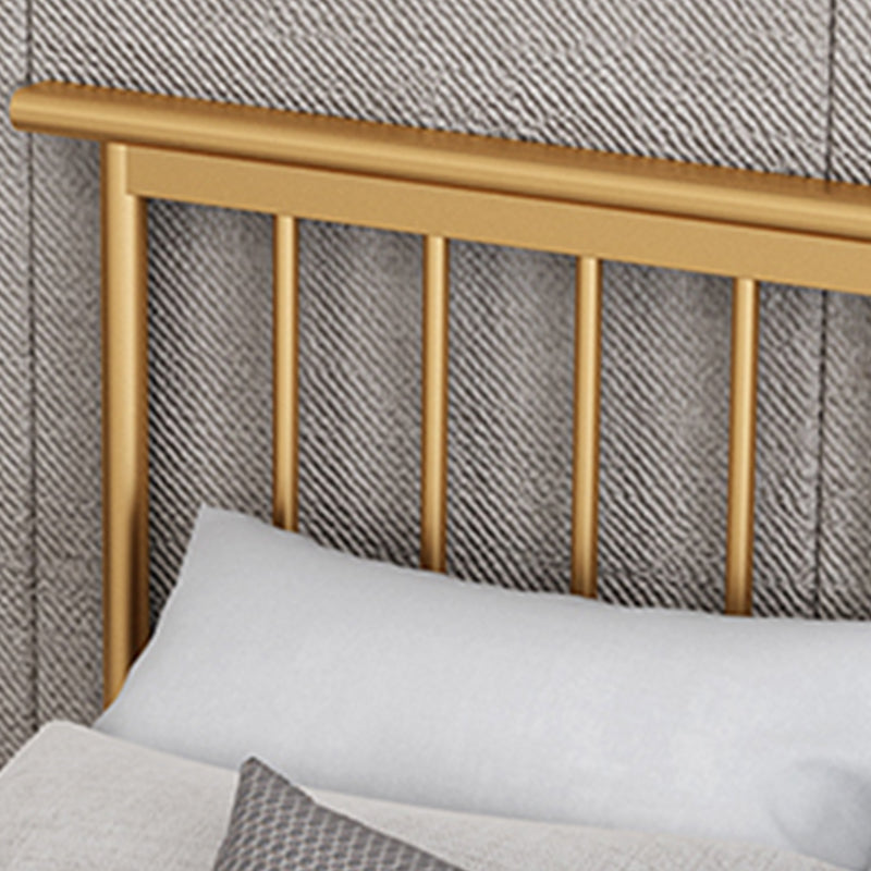 Glam Iron Slat Bed with Metal Legs and Rectangular Spindle Headboard