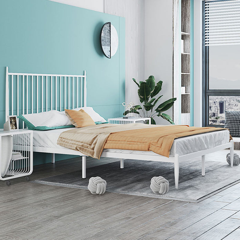 Metal Glam Slat Bed Solid Color Bed Frame with Spindle Headboard
