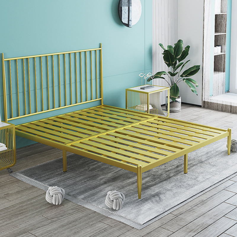 Metal Glam Slat Bed Solid Color Bed Frame with Spindle Headboard