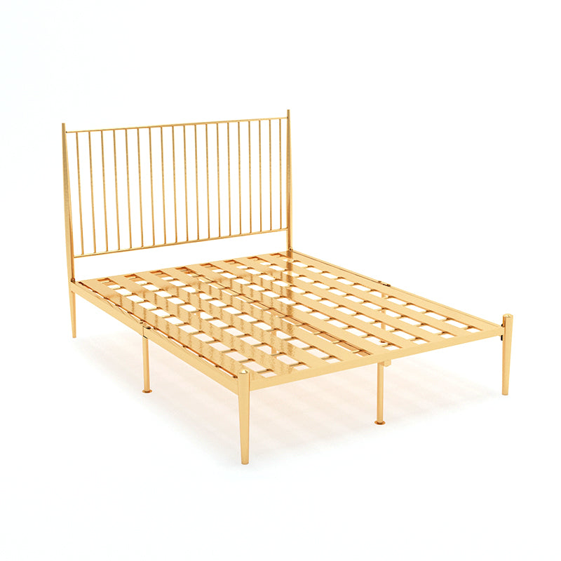 Metal Glam Slat Bed Solid Color Bed Frame with Spindle Headboard