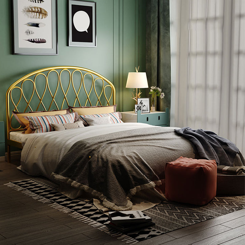 Open-Frame Bed,47.24" H Arched Headboard Slat Bed with Metal Legs Gold Clearhalo 'Bedroom Furniture' 'Beds' 'furn' 'furn_beds' 'Furniture' 5604390