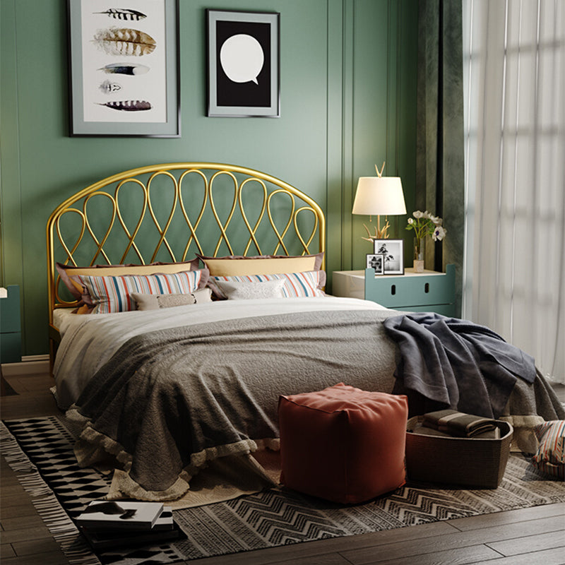 Open-Frame Bed,47.24" H Arched Headboard Slat Bed with Metal Legs Gold Clearhalo 'Bedroom Furniture' 'Beds' 'furn' 'furn_beds' 'Furniture' 5604392