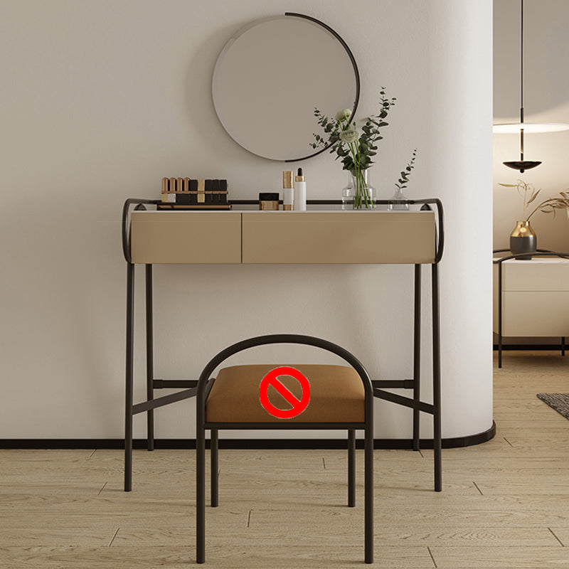 Stone Top Mirrored Make-up Vanity Metal Dressing Table Set with Stool Makeup Vanity & Mirror 33.5"L x 19.7"W x 31.5"H Clearhalo 'Bedroom Furniture' 'furn' 'furn_makeup_vanities' 'Furniture' 'Makeup Vanities' 'makeup_vanities' 5604478