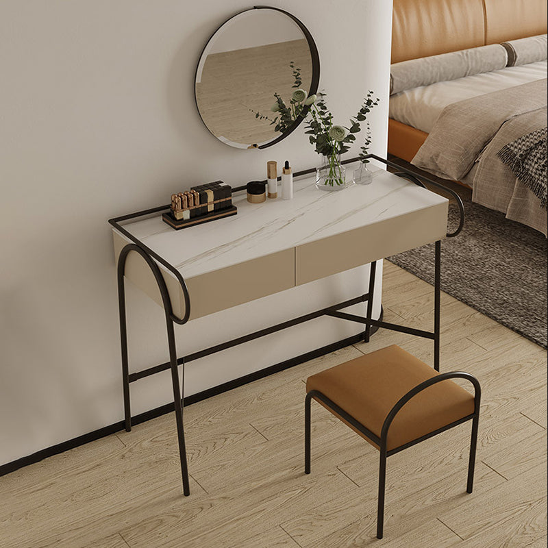 Stone Top Mirrored Make-up Vanity Metal Dressing Table Set with Stool Clearhalo 'Bedroom Furniture' 'furn' 'furn_makeup_vanities' 'Furniture' 'Makeup Vanities' 'makeup_vanities' 5604481