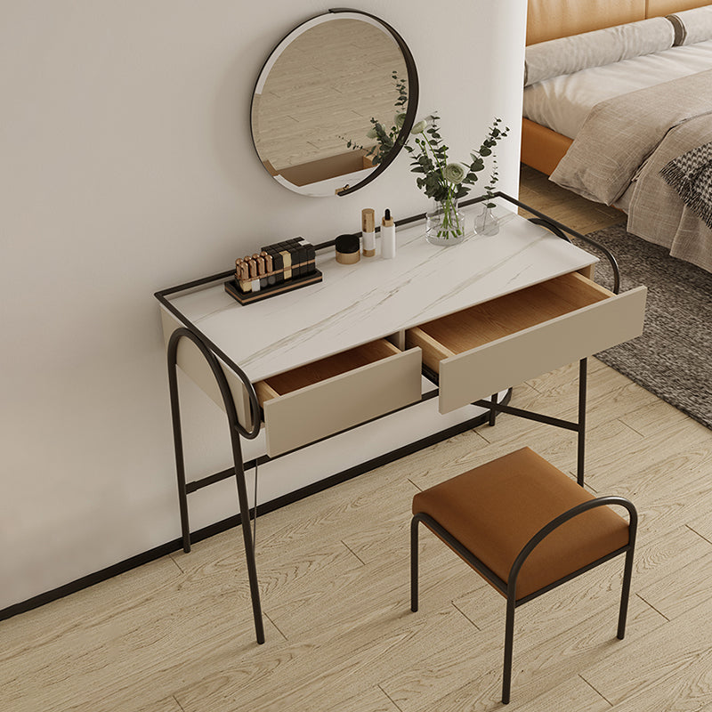 Stone Top Mirrored Make-up Vanity Metal Dressing Table Set with Stool Clearhalo 'Bedroom Furniture' 'furn' 'furn_makeup_vanities' 'Furniture' 'Makeup Vanities' 'makeup_vanities' 5604483