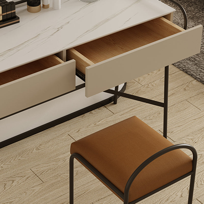 Stone Top Mirrored Make-up Vanity Metal Dressing Table Set with Stool Clearhalo 'Bedroom Furniture' 'furn' 'furn_makeup_vanities' 'Furniture' 'Makeup Vanities' 'makeup_vanities' 5604489