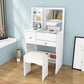 Scandinavian Engineered Wood Dressing Table Set with Mirror and Padded Stool