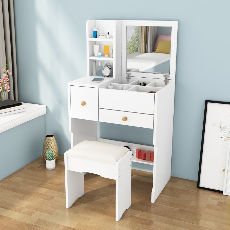 Scandinavian Engineered Wood Dressing Table Set with Mirror and Padded Stool