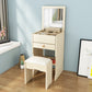 Scandinavian Engineered Wood Dressing Table Set with Mirror and Padded Stool
