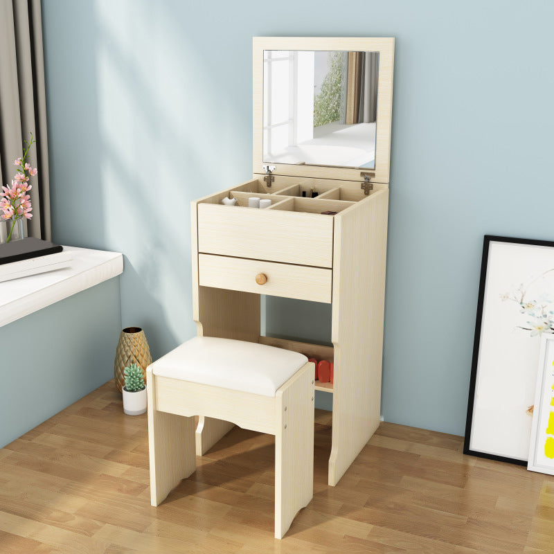 Scandinavian Engineered Wood Dressing Table Set with Mirror and Padded Stool