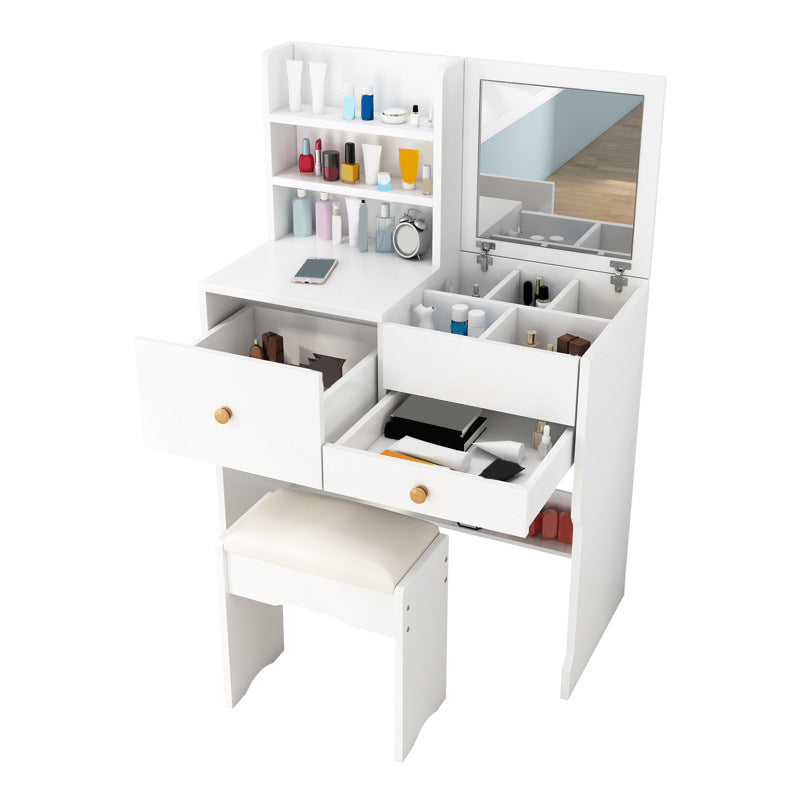 Scandinavian Engineered Wood Dressing Table Set with Mirror and Padded Stool