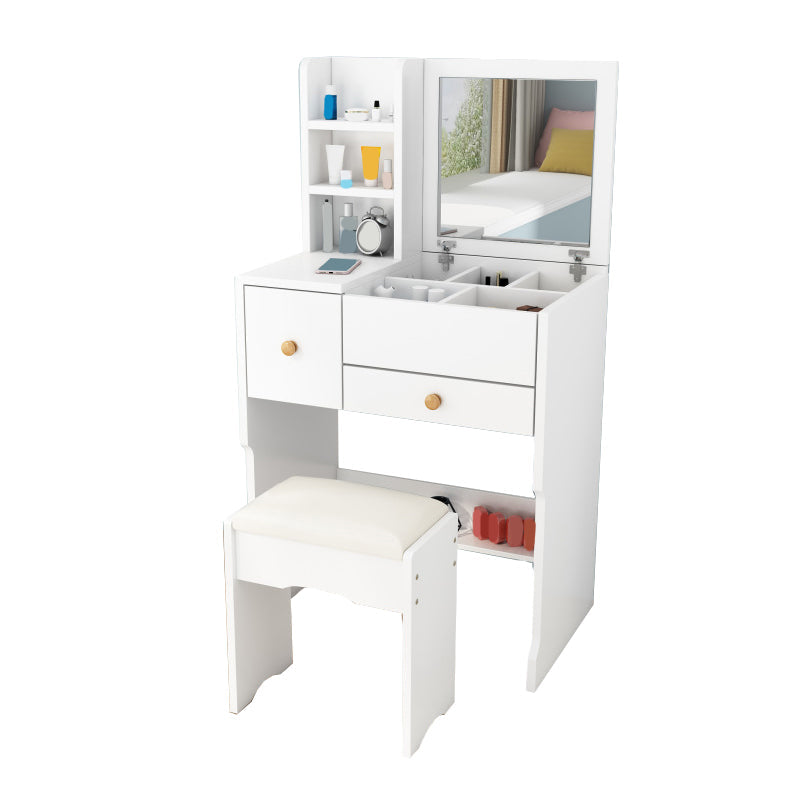 Scandinavian Engineered Wood Dressing Table Set with Mirror and Padded Stool