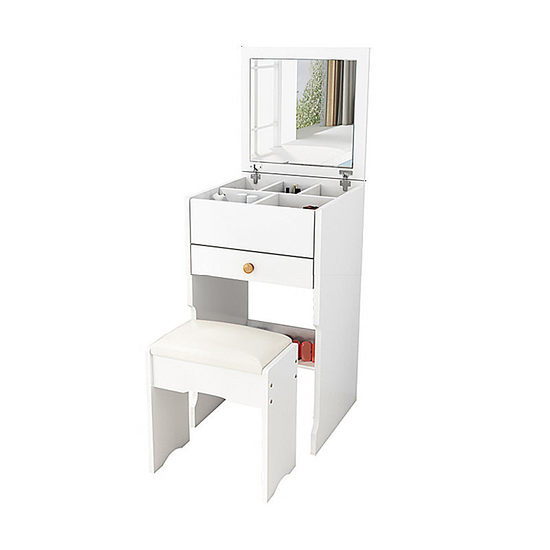 Scandinavian Engineered Wood Dressing Table Set with Mirror and Padded Stool