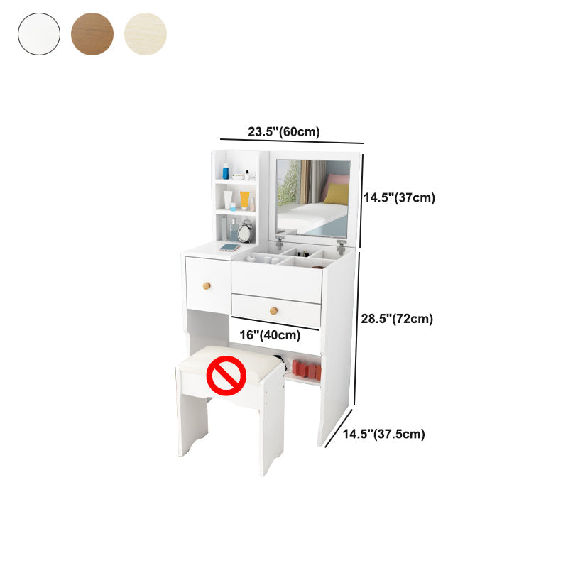Scandinavian Engineered Wood Dressing Table Set with Mirror and Padded Stool