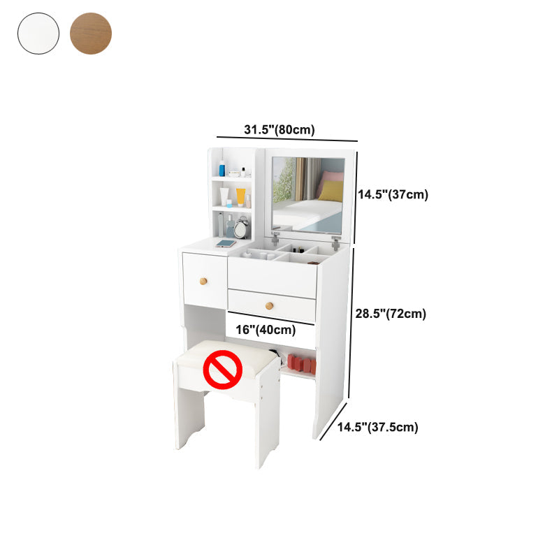 Scandinavian Engineered Wood Dressing Table Set with Mirror and Padded Stool