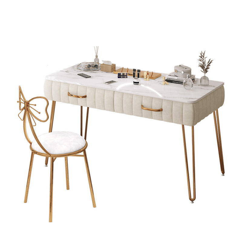 Metal Dressing Table with 2 Storage Drawers Stone Top Make-up Vanity