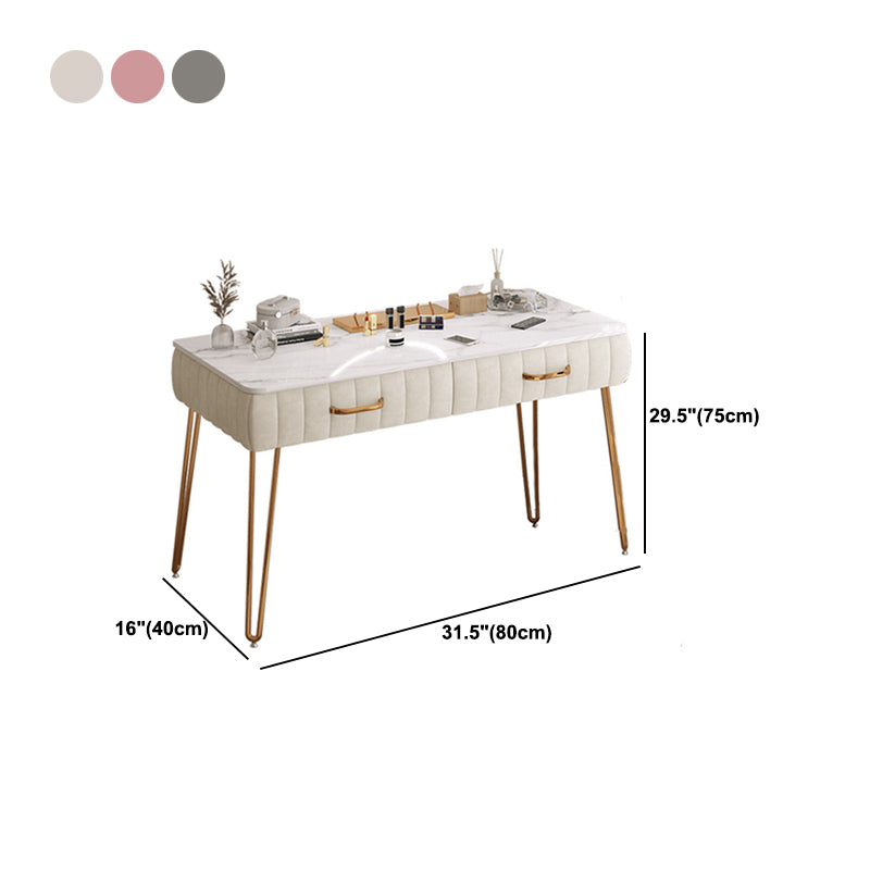 Metal Dressing Table with 2 Storage Drawers Stone Top Make-up Vanity